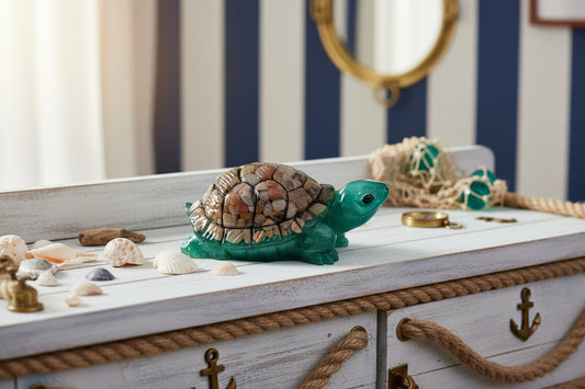 This charming resin turtle knickknack, measuring approximately 3 by 5.5 inches with a height of 2 inches, is a perfect decorative piece for any space.