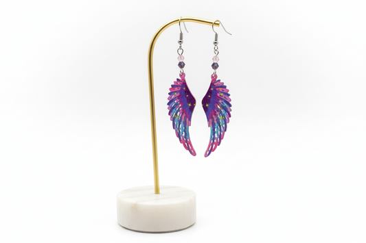 Earrings - Stainless steel fairy wings and beads on silver hook