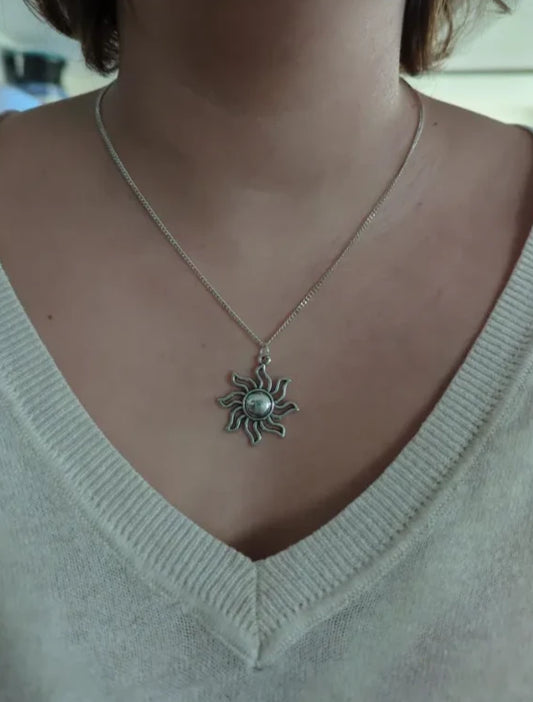 Necklace - 21.5 inches 925 silver chain with sun charm