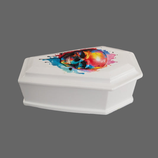 Knickknack - Resin coffin trinket box with lid
hand crafted with eco resin.
Eco Resin feels similar to Ceramic or porcelain: smooth, cool to the touch, and non-plastic.
