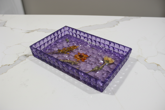 Resin dried flowers rectangle textured trinket dish