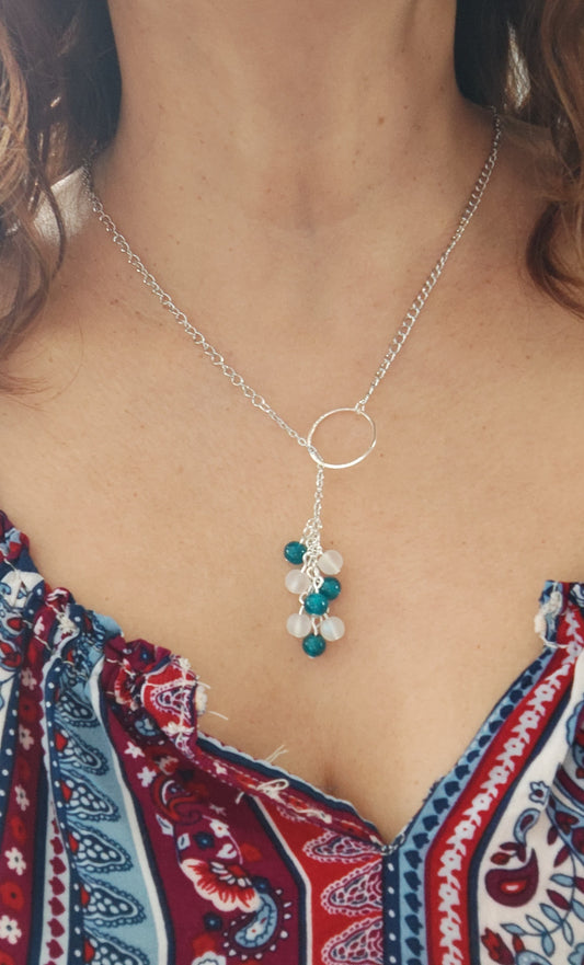 Necklace - 19 inches stainless steel curb chain with 6mm glass beads