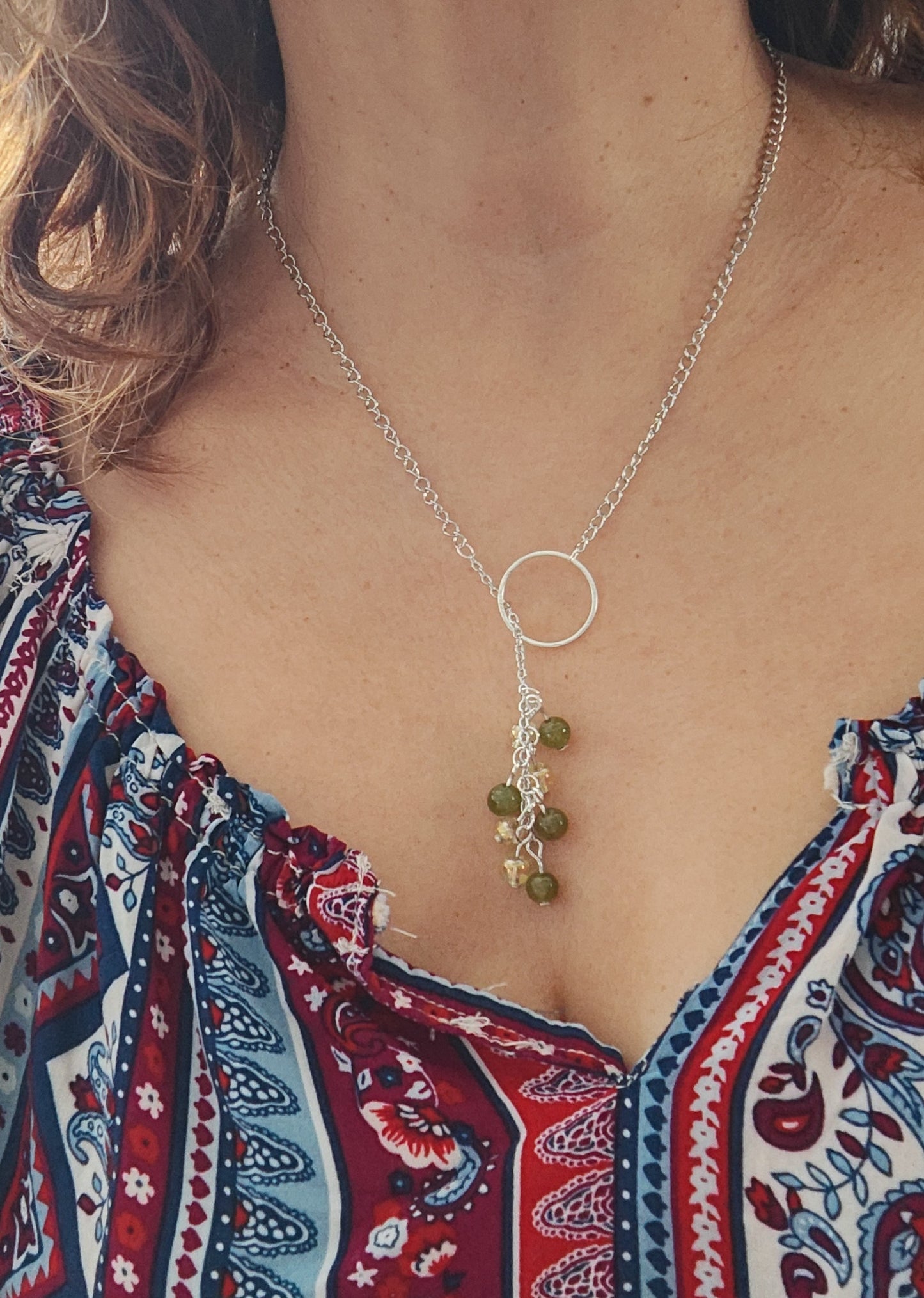 Necklace - 19 inches stainless steel curb chain with 6mm glass beads