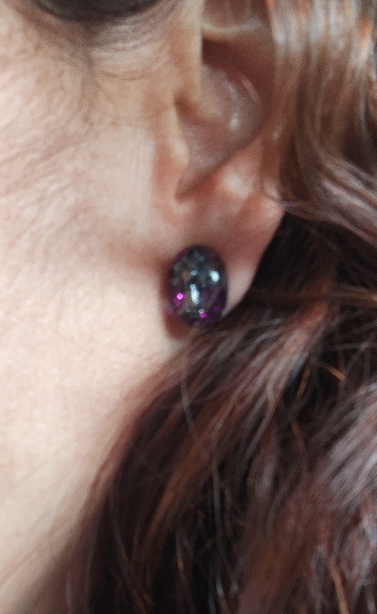 Earrings - Small resin oval with silver cross charm on post