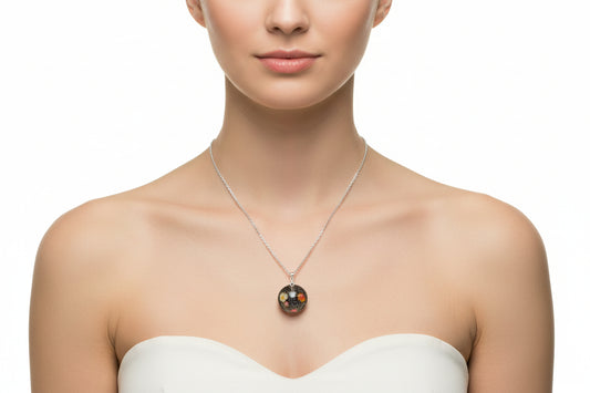 Necklace - 15.75 inches stainless steel link cable chain with resin dried flowers pendant