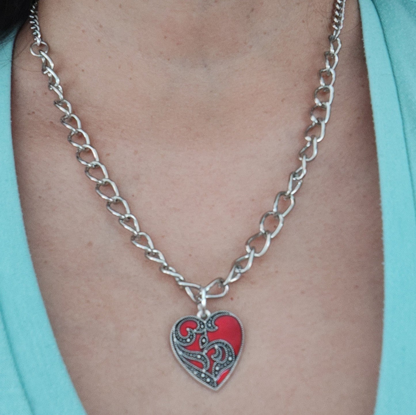 Necklace - 19 inches silver chain with silver heart charm and silver lobster Clasp
