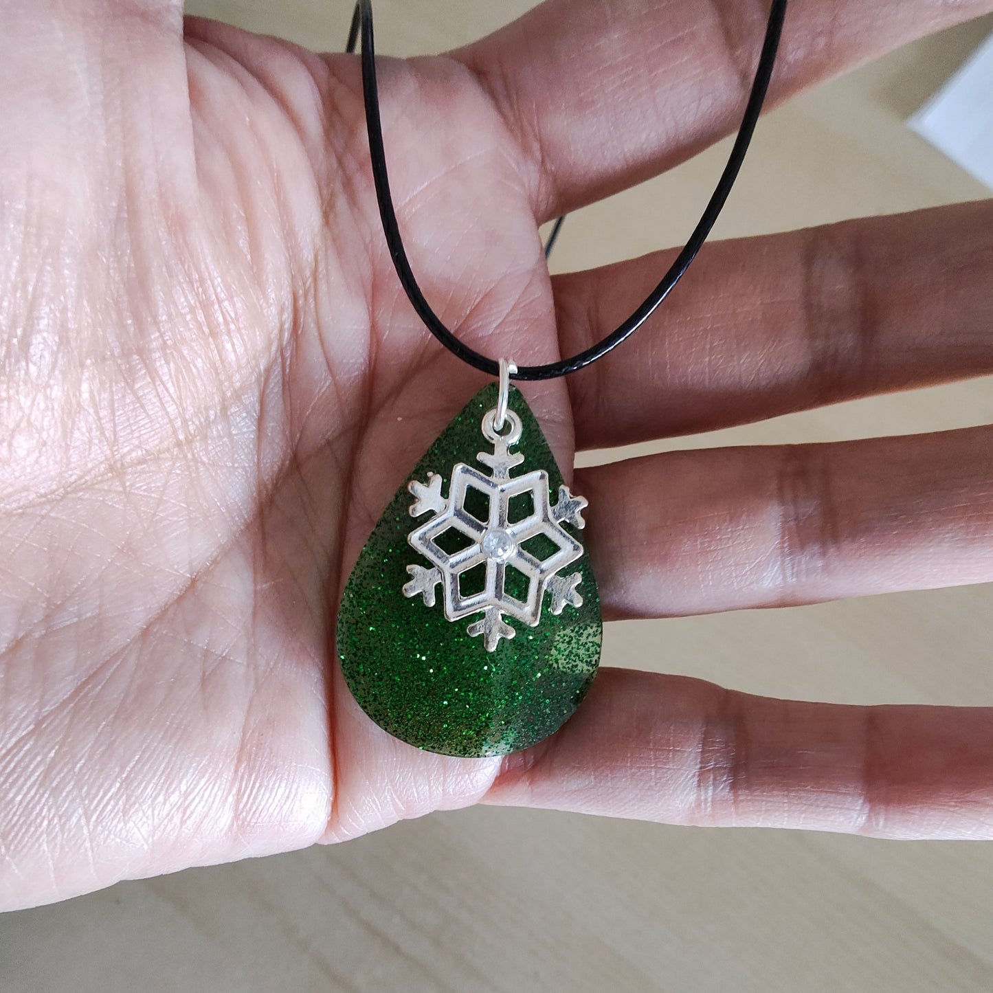 Necklace - 19 inches 0.5 mm black polyester cord with resin holiday pendant