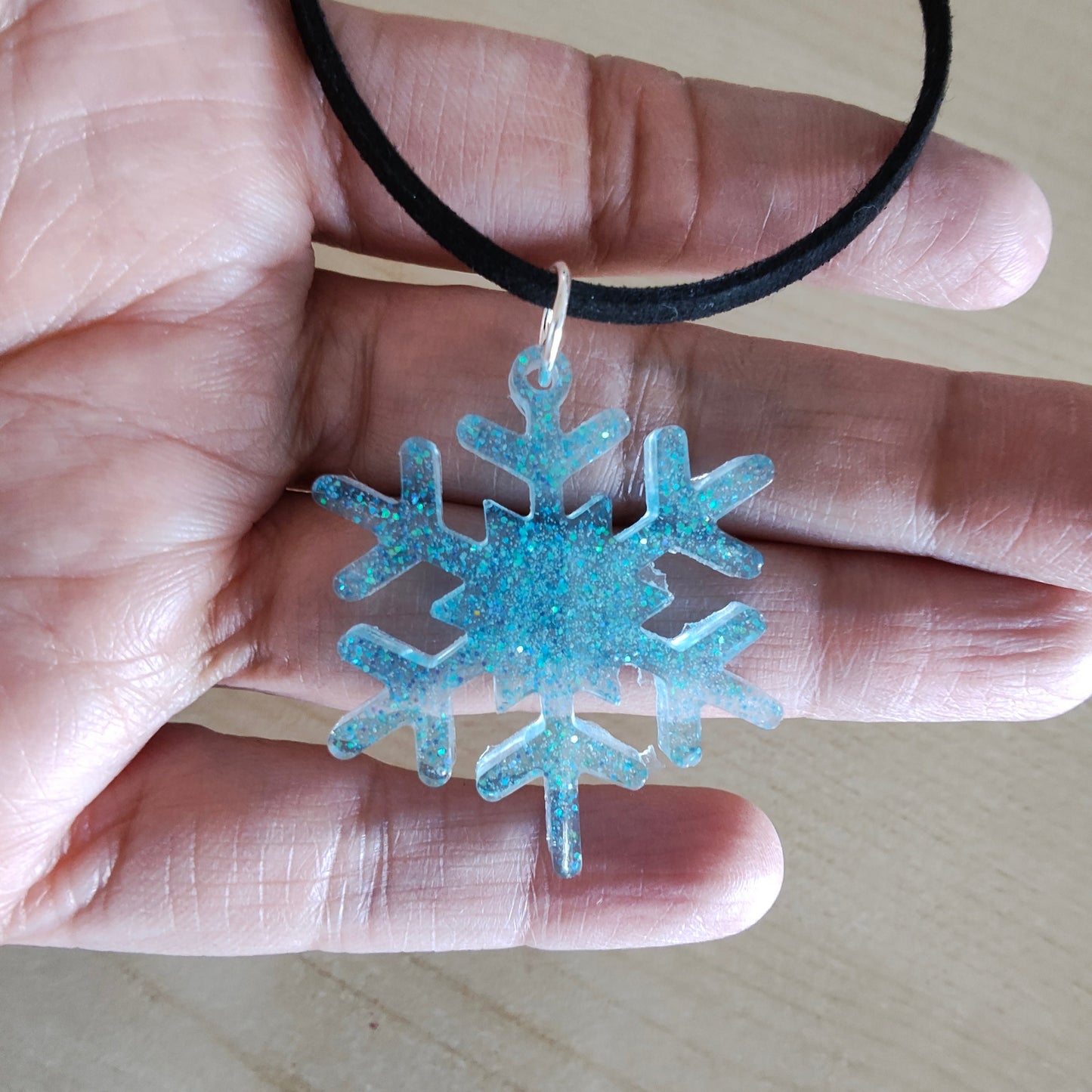 Necklace - 11.5 inches black suede cord with resin holiday pendant