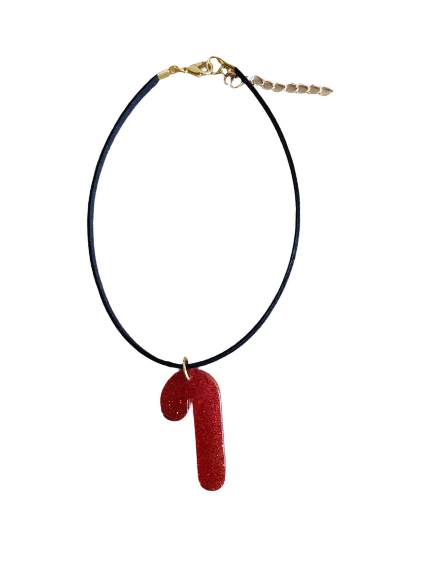 Necklace - 11.5 inches black suede cord with resin holiday pendant