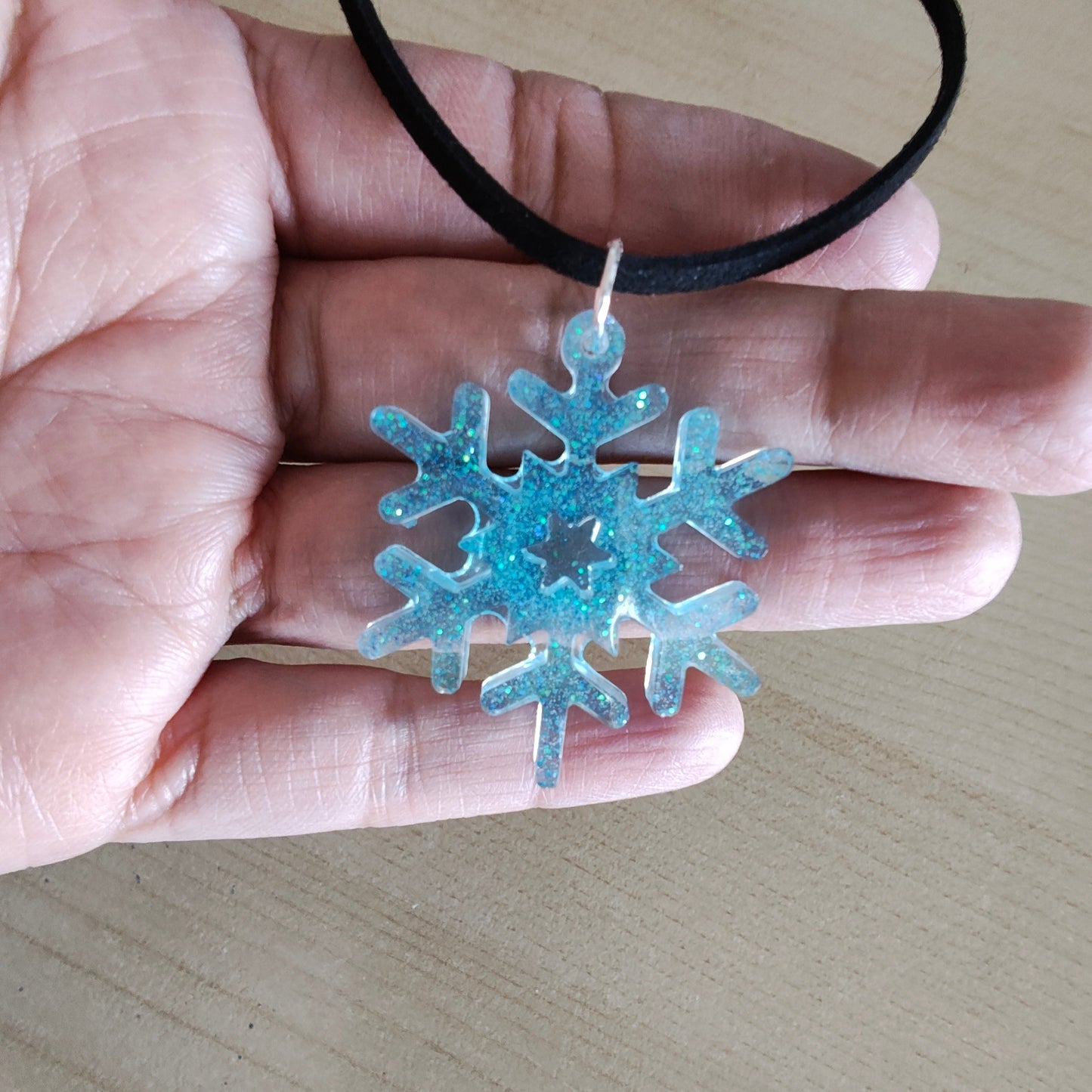 Necklace - 13.5 inches black suede cord with resin holiday pendant