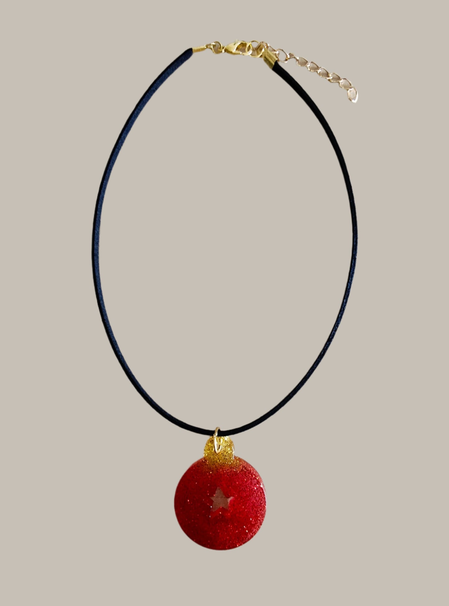 Necklace - 13.5 inches black suede cord with resin holiday pendant