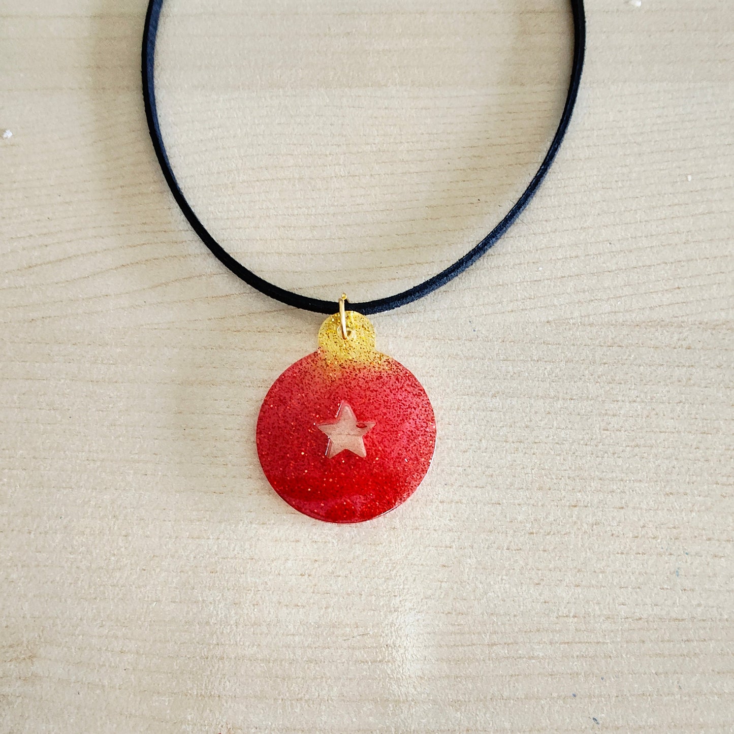 Necklace - 13.5 inches black suede cord with resin holiday pendant