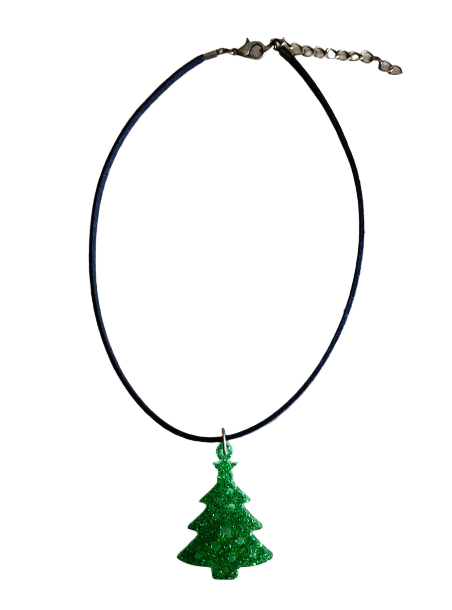 Necklace - 13.5 inches black suede cord with resin holiday pendant