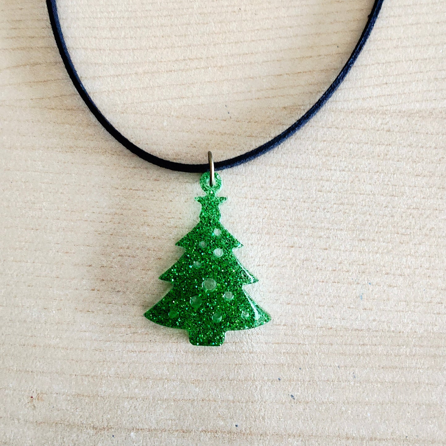 Necklace - 13.5 inches black suede cord with resin holiday pendant