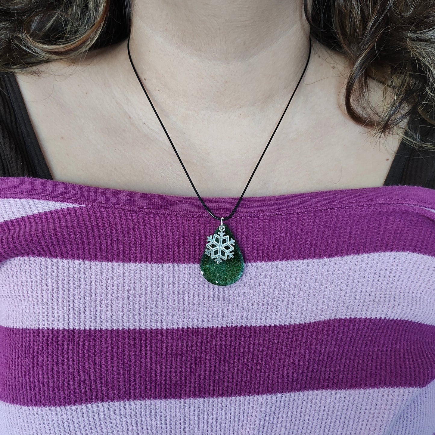 Necklace - 19 inches 0.5 mm black polyester cord with resin holiday pendant