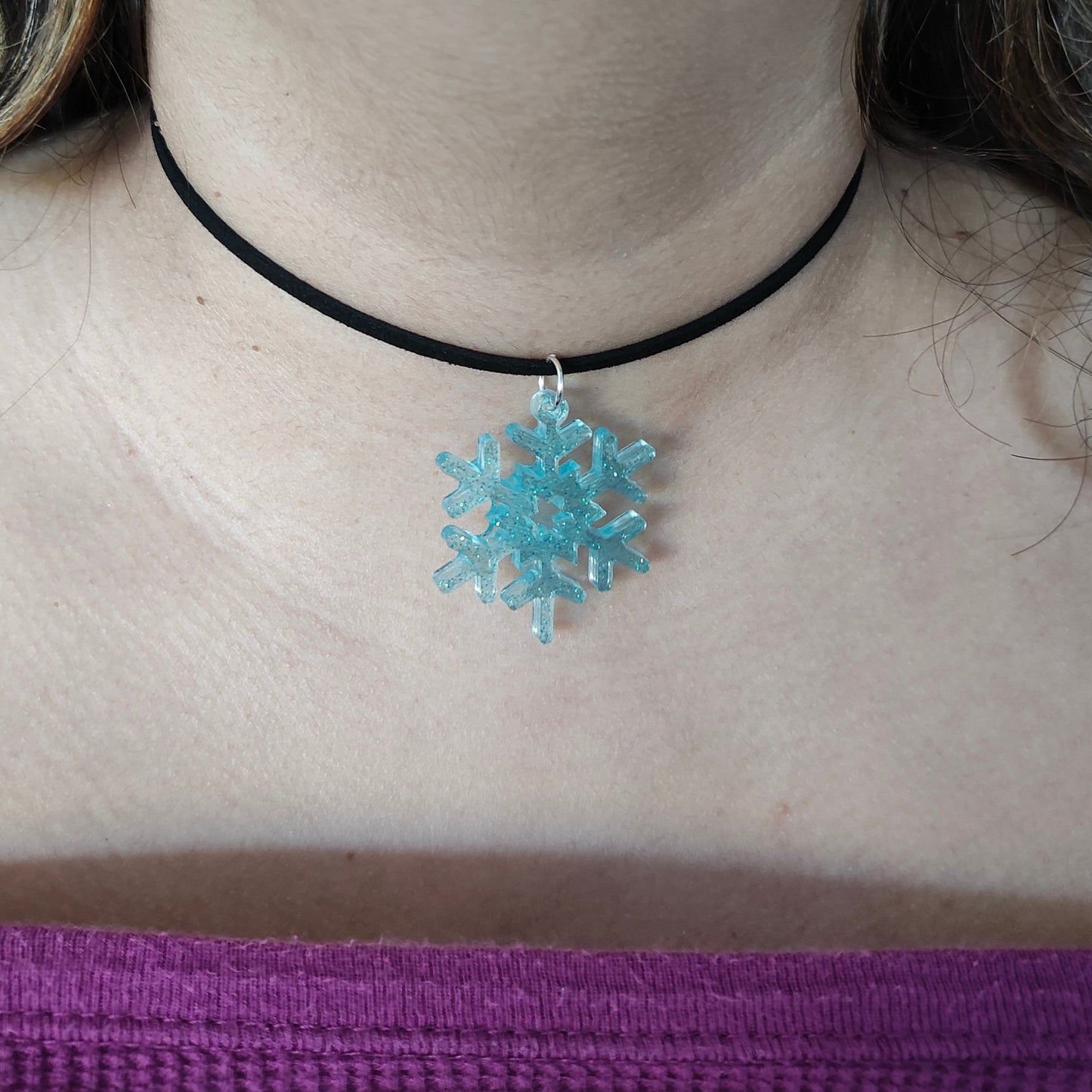 Necklace - 13.5 inches black suede cord with resin holiday pendant