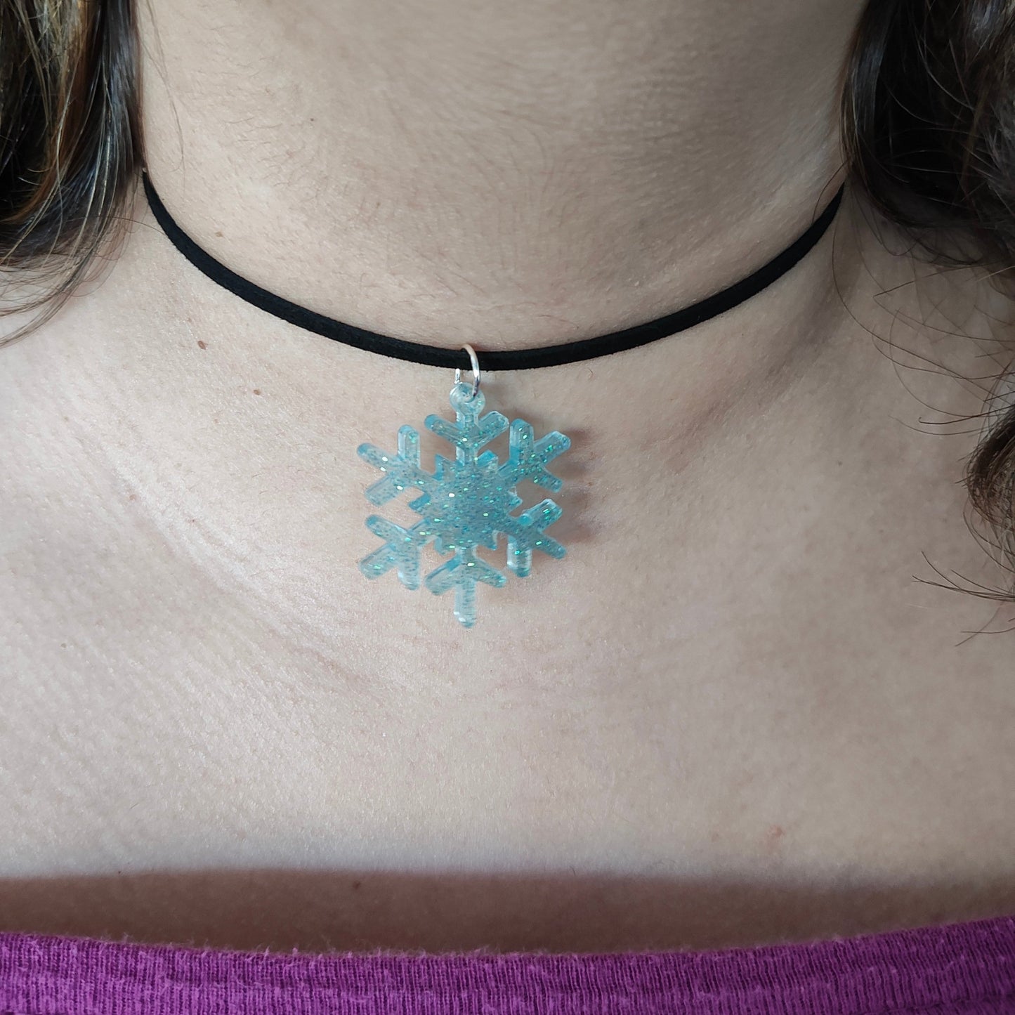 Necklace - 11.5 inches black suede cord with resin holiday pendant