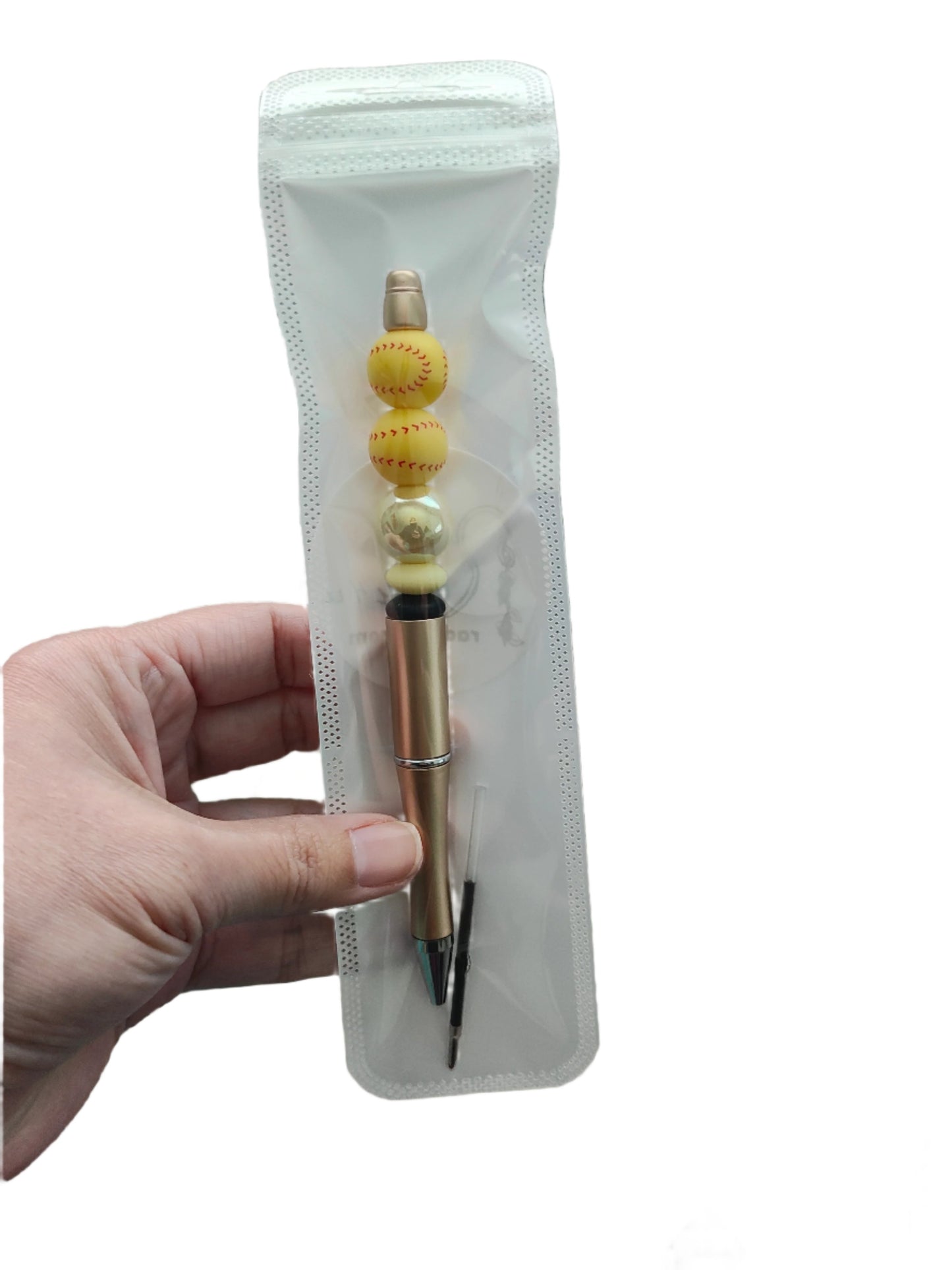 Pen - Baseball silicon beaded acrylic pen (black ink)