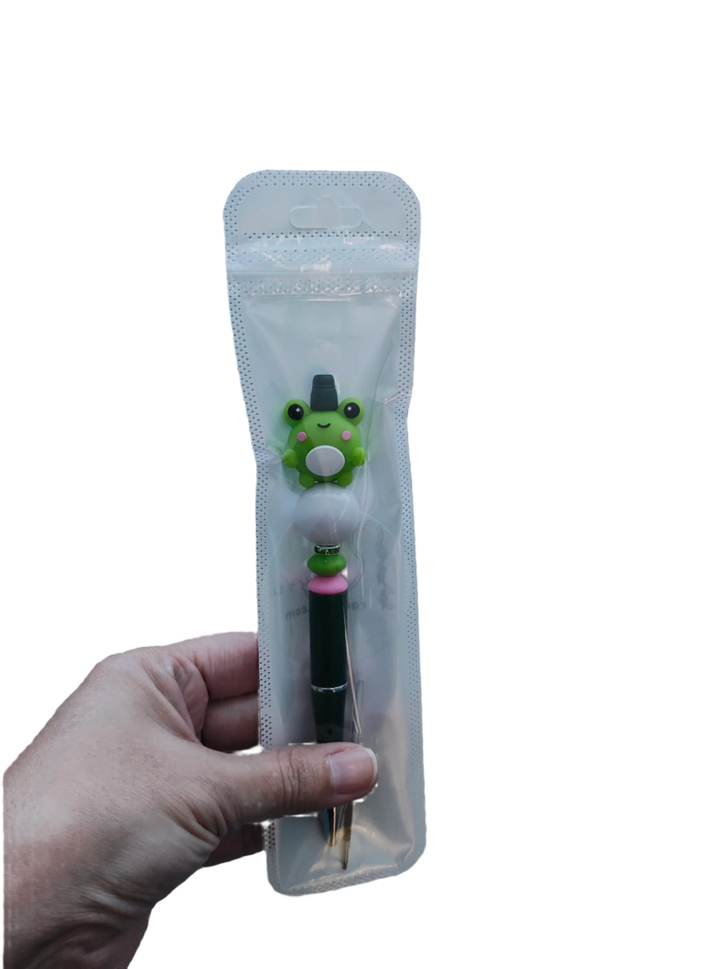 Pen - Frog silicon beaded acrylic pen (black ink)