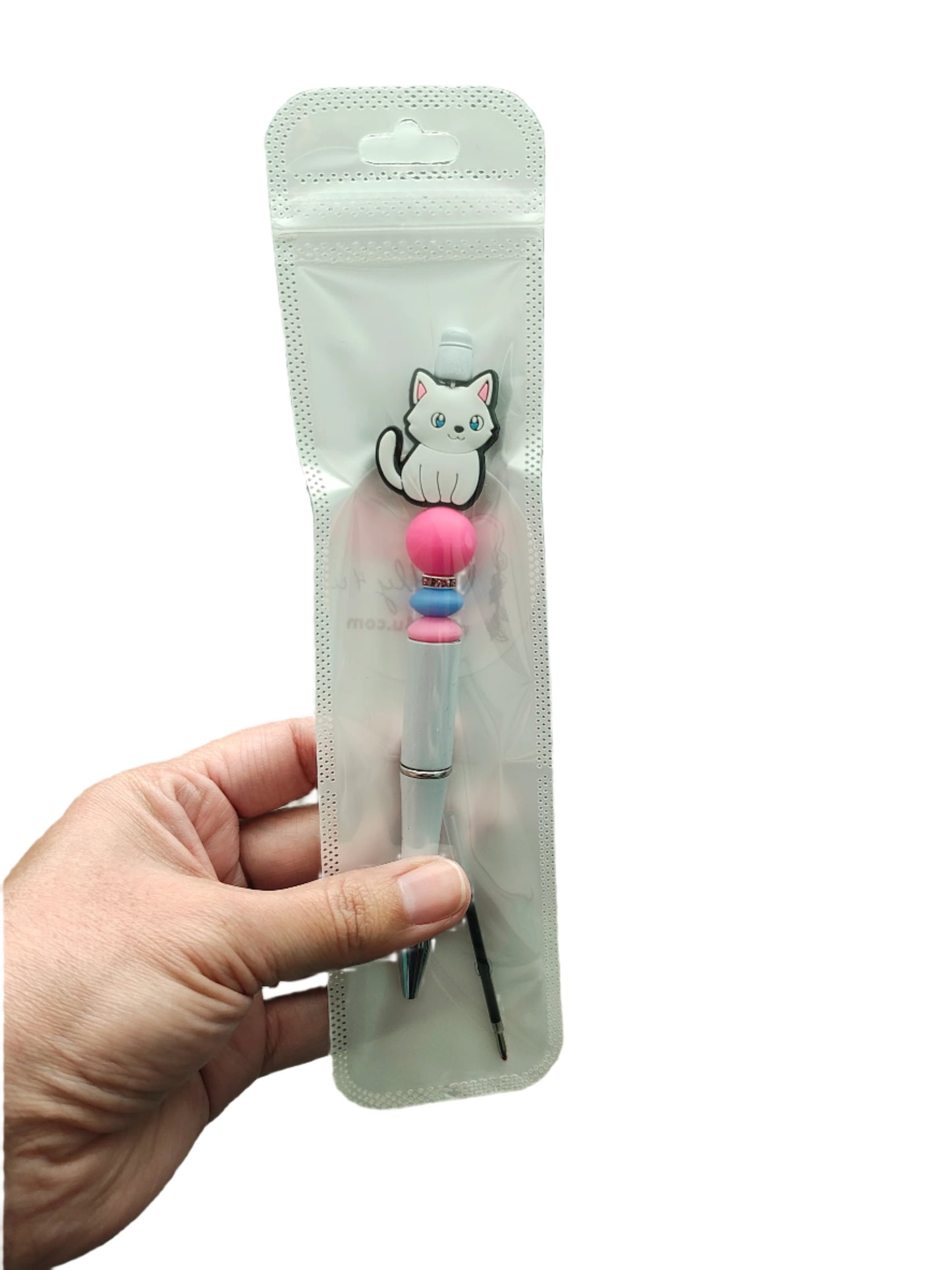 Pen - Cat silicon beaded acrylic pen (black ink)