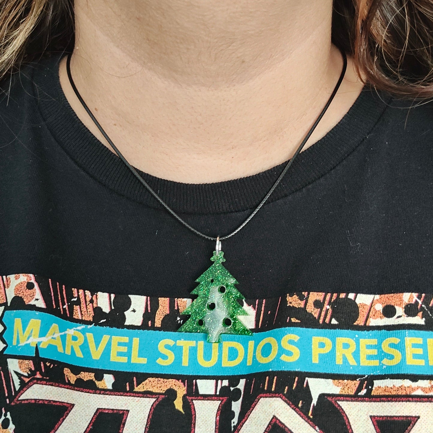 Necklace - 18 inches 0.5 mm black polyester cord with resin holiday pendant