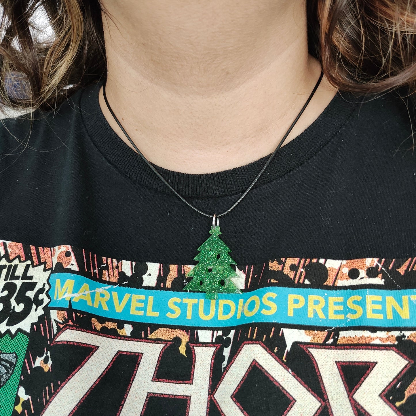 Necklace - 18 inches 0.5 mm black polyester cord with resin holiday pendant