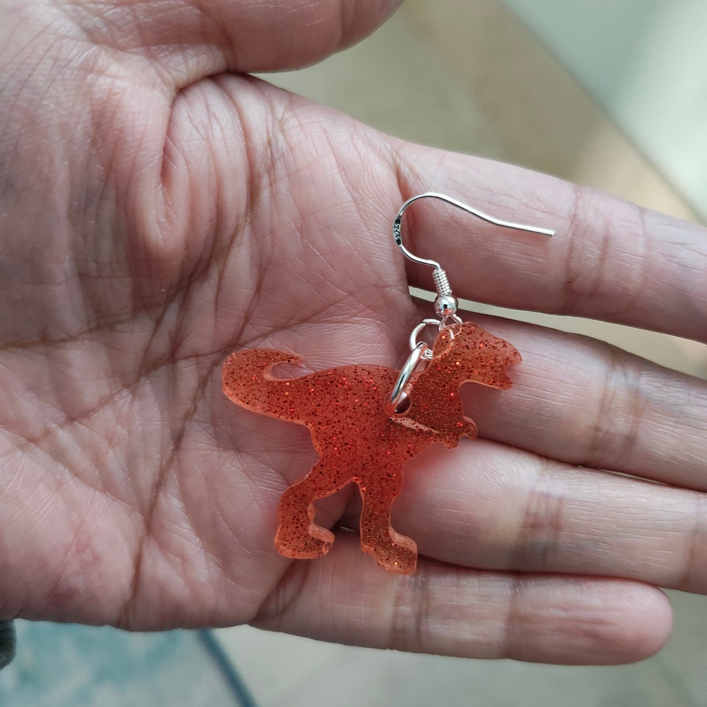 Earrings - Resin T-rex dinosaur on 925 silver hook