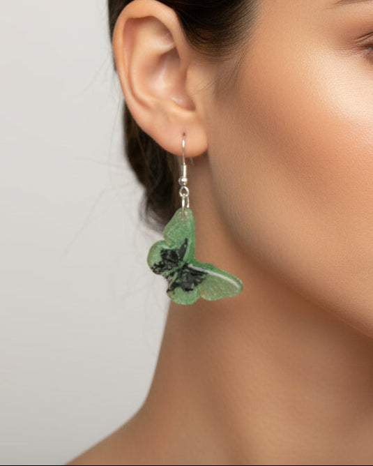 Earrings - Resin butterfly with skull face on hook