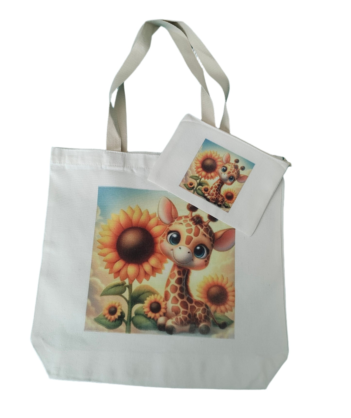 Double sided tote Bag with makeup bag (animal image)