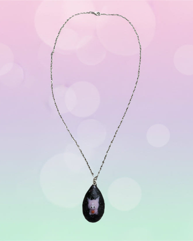 Necklace - 16.5 inches stainless steel link cable chain with resin Kuromi character pendant