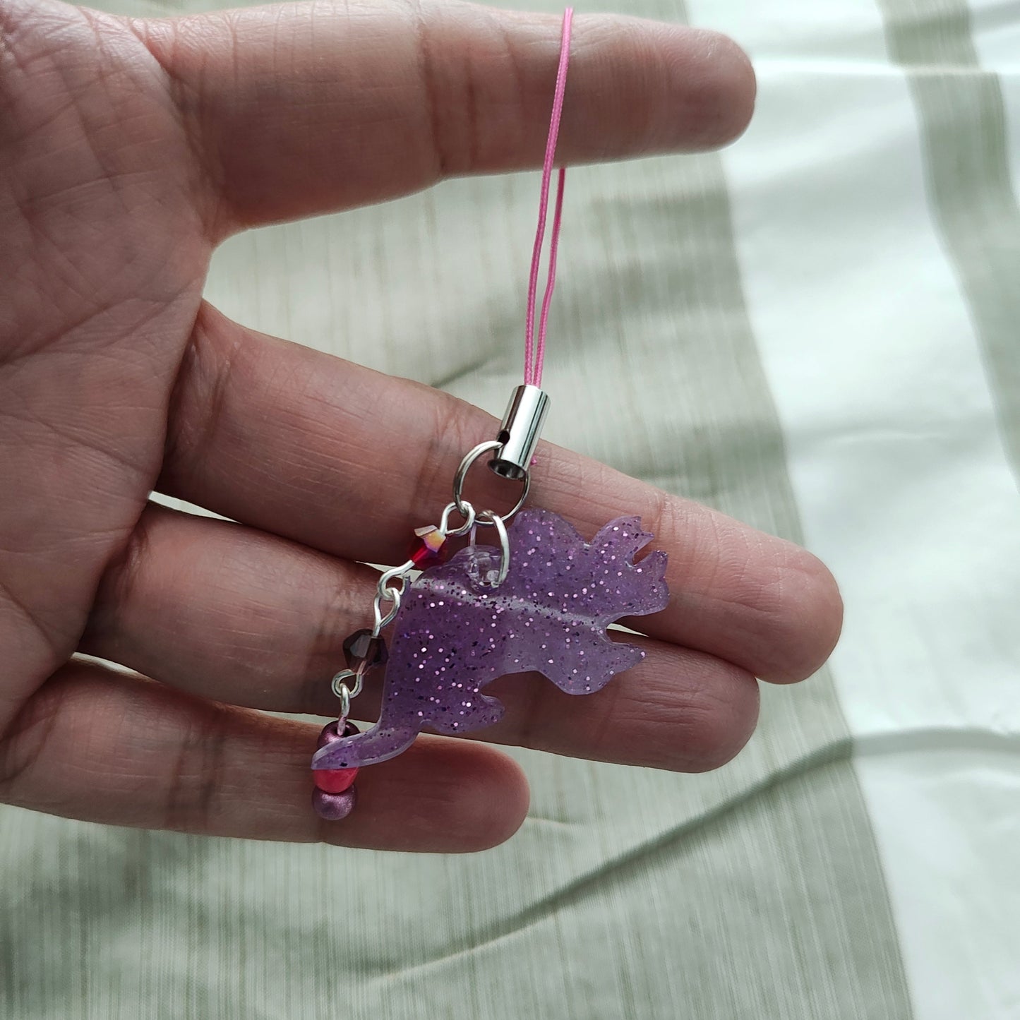 Phone charm - Triceratops resin dinosaur with beads