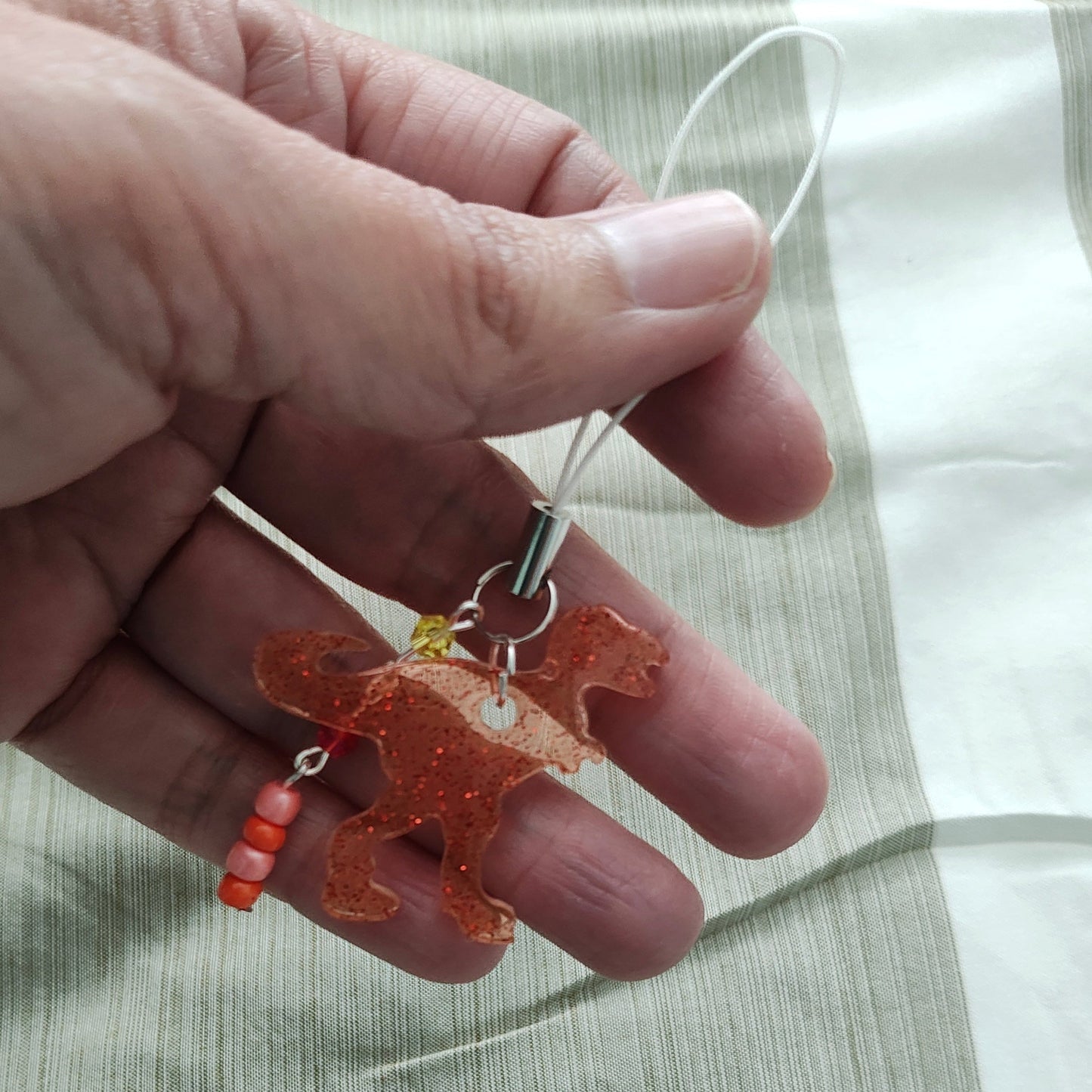 Phone charm - T-Rex-resin dinosaur with beads