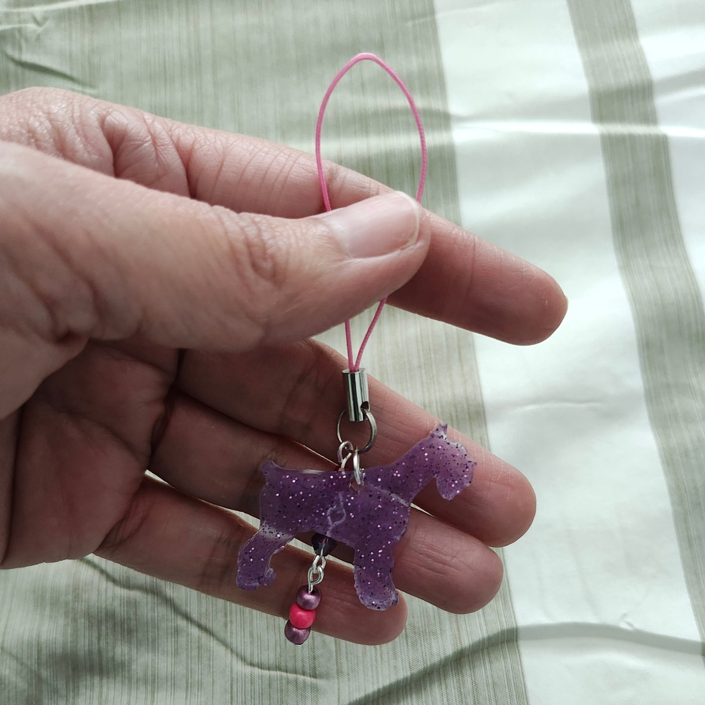 Phone charm - Resin dog with beads