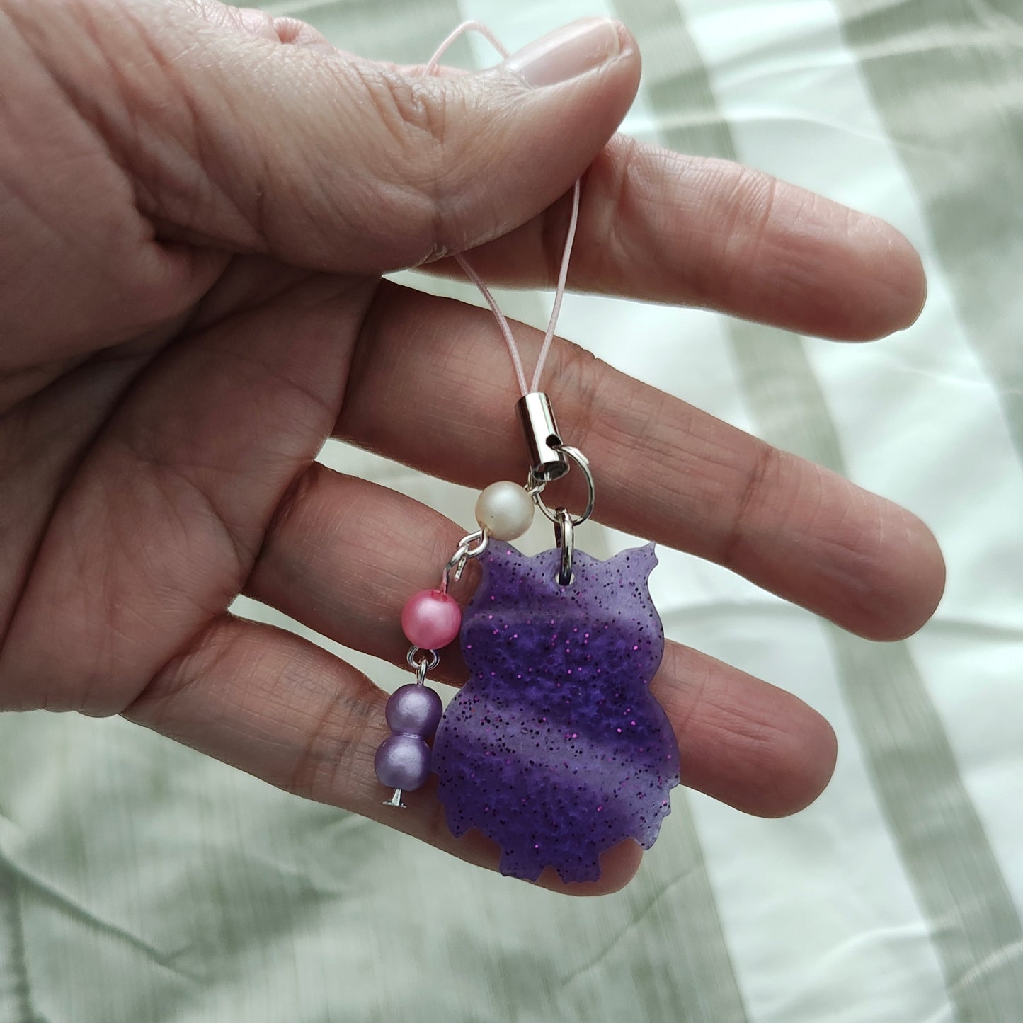 Phone charm - Resin owl with beads