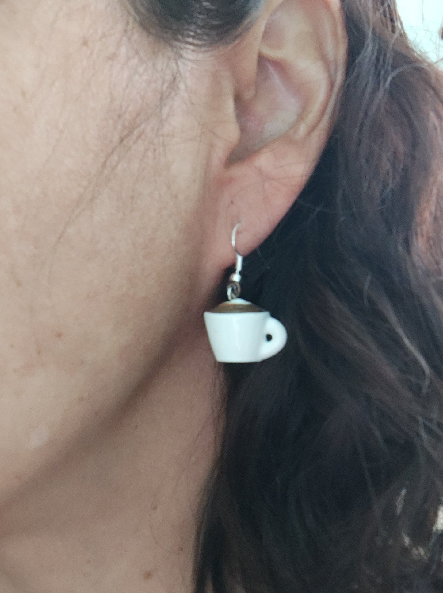Earrings - Coffee mug charm on silver hook