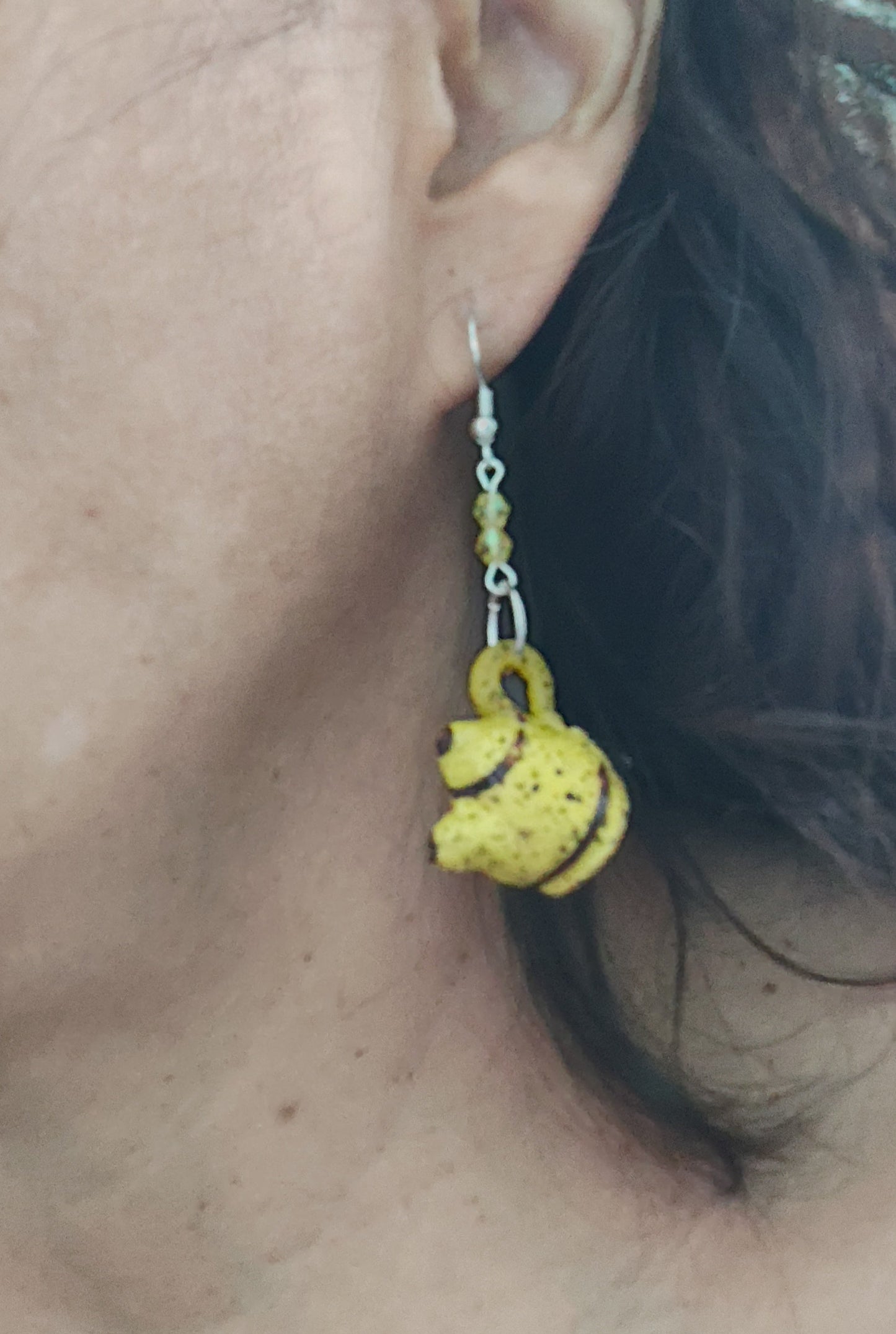 Earrings - Ceramic Kettle with beads on silver hook