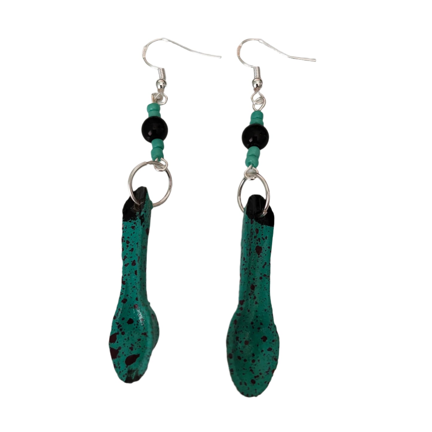 Earrings - Ceramic spoon with beads on silver hook