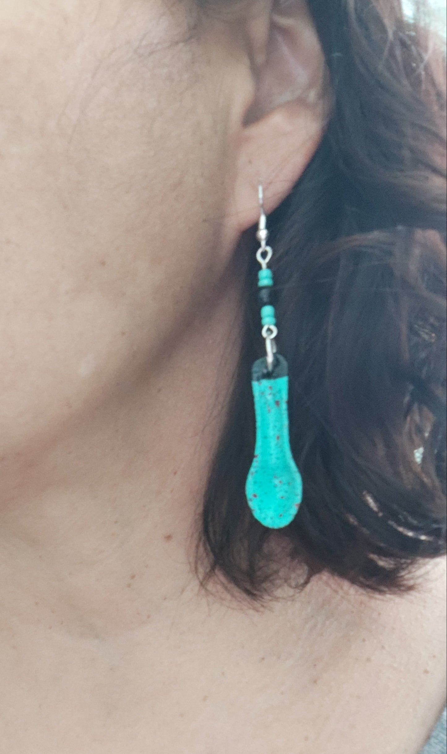 Earrings - Ceramic spoon with beads on silver hook