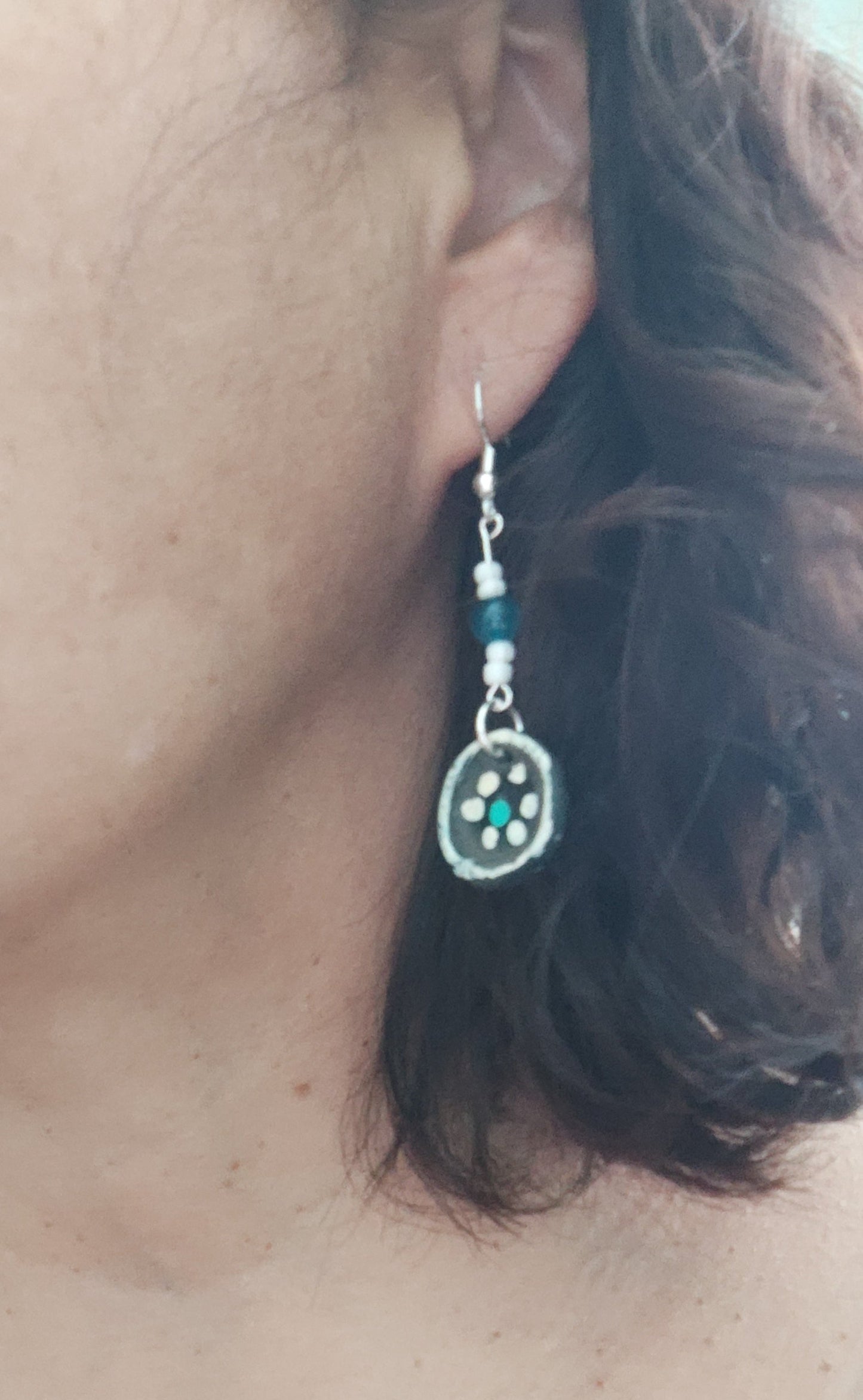 Earrings - Plates with beads on silver hook
