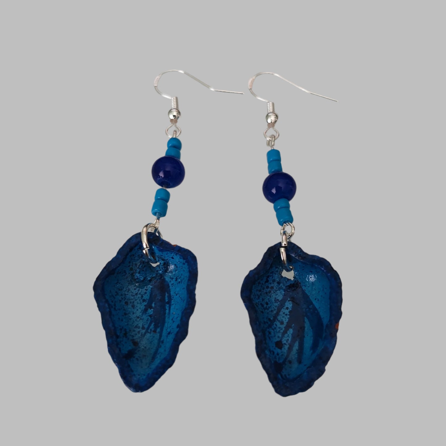 Earrings - Ceramic leaf with beads on silver hook