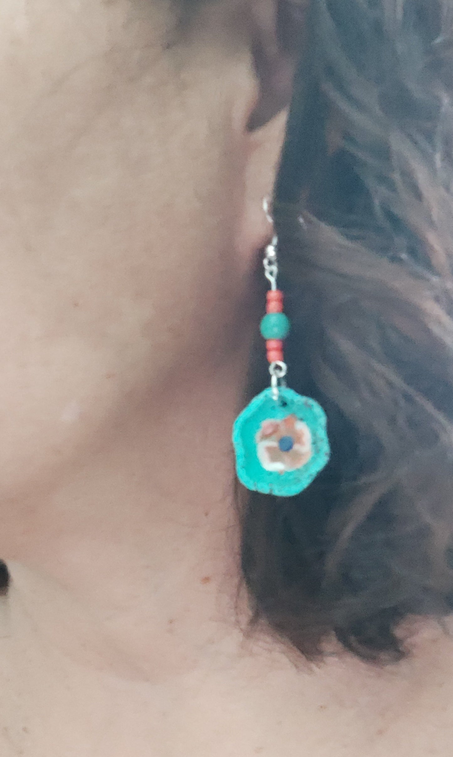 Earrings - Mexican plates with beads on silver hook