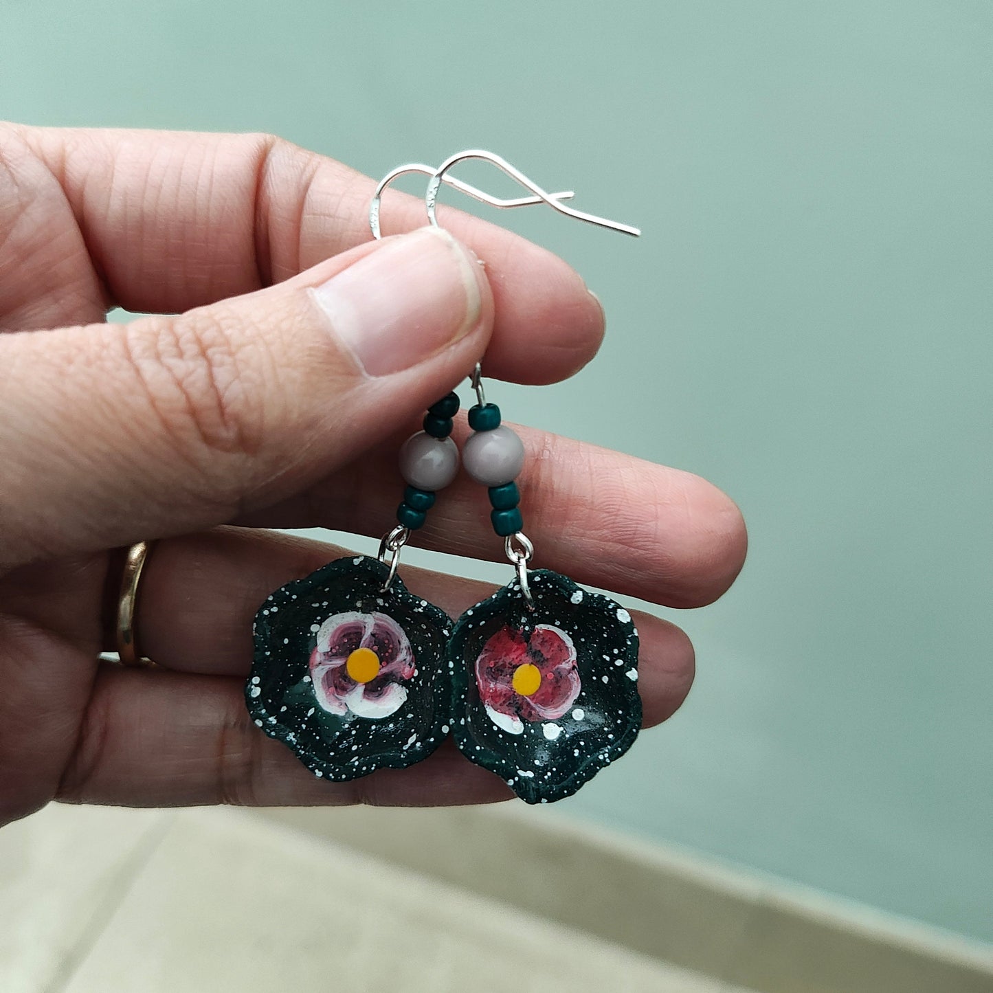 Earrings - Mexican plates with beads on silver hook