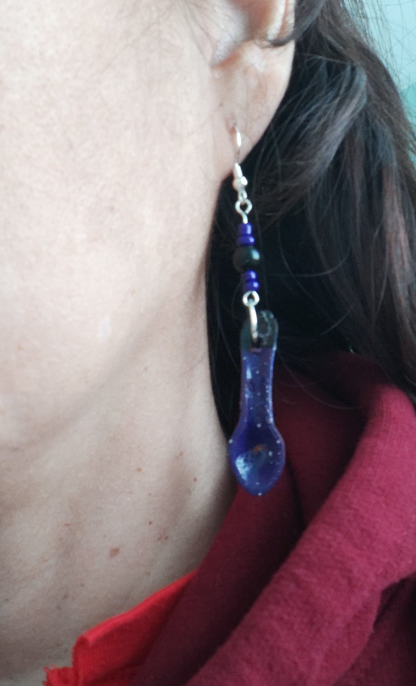 Earrings - Ceramic spoon with beads on silver hook