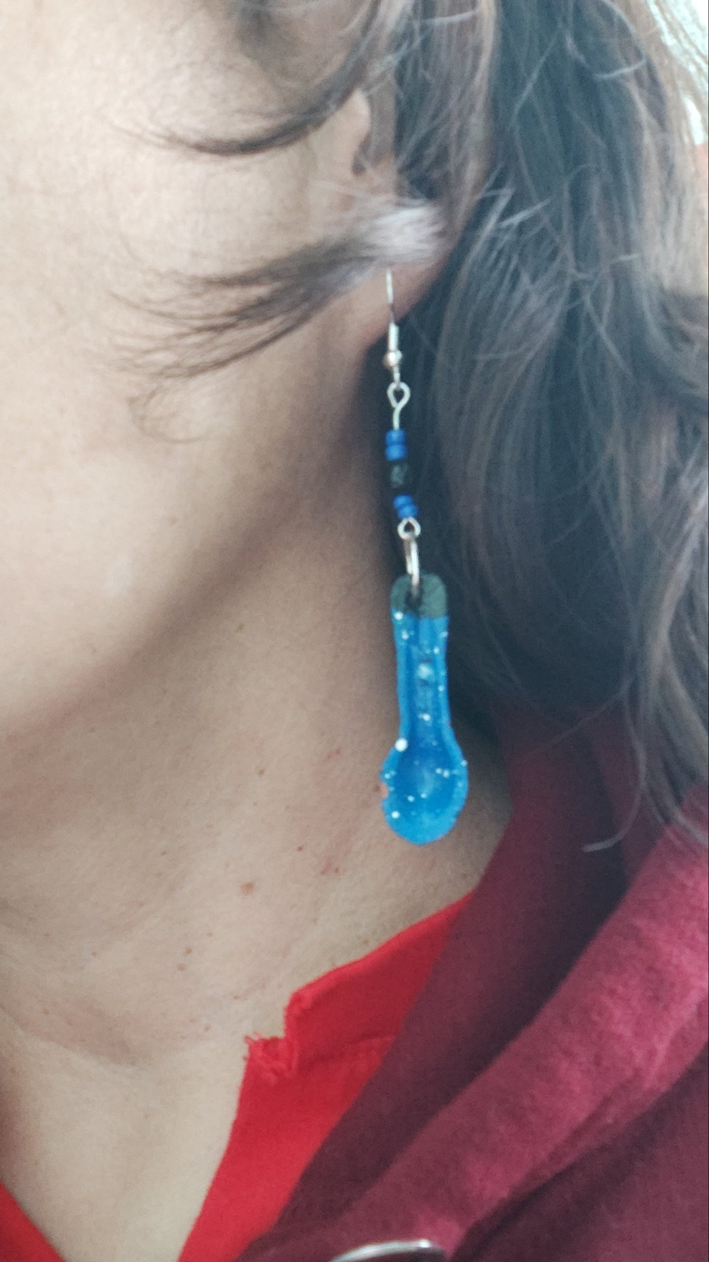 Earrings - Ceramic spoon with beads on silver hook