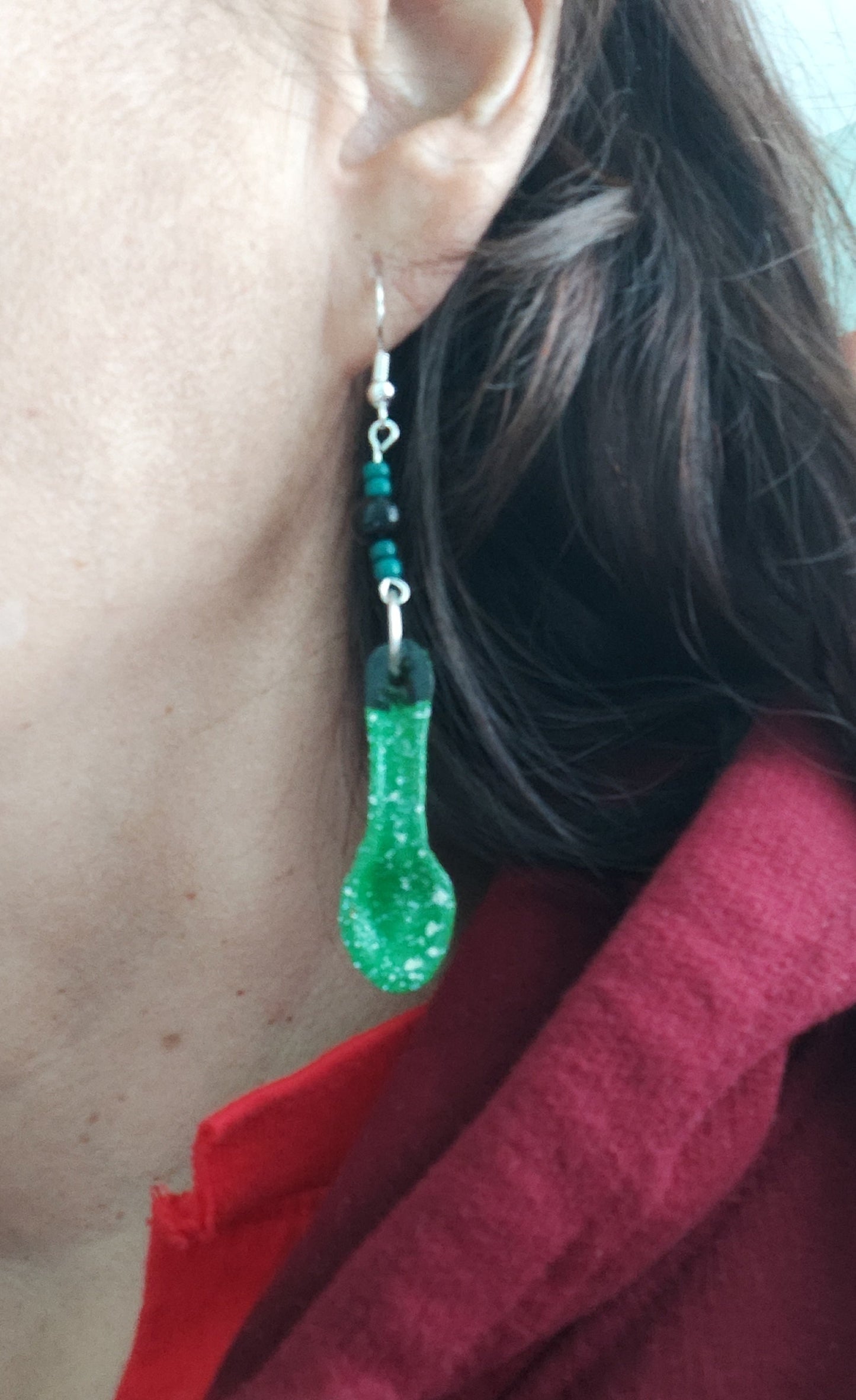 Earrings - Ceramic spoon with beads on silver hook