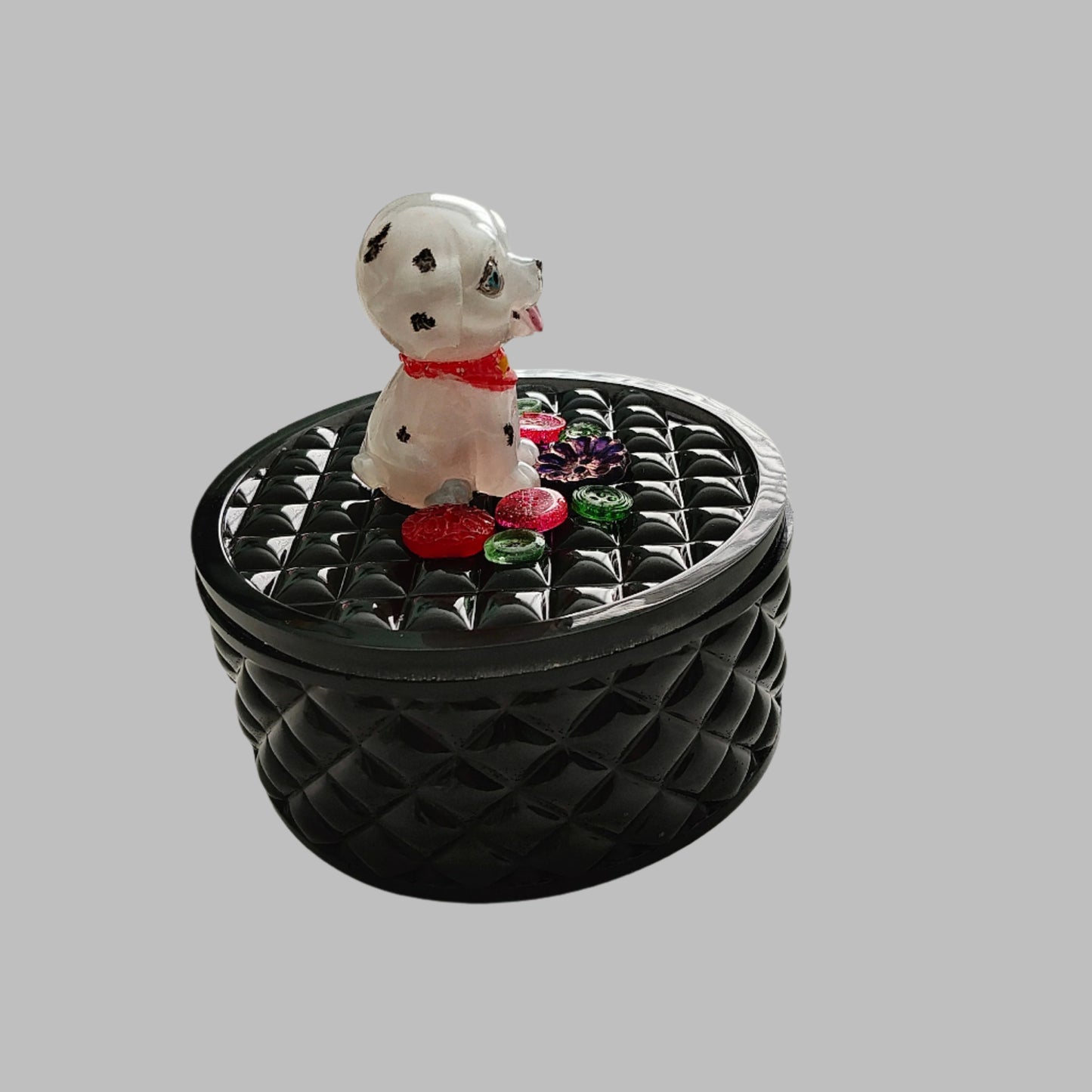 Knickknack - Resin round jewelry/trinket box with dalmatian lid