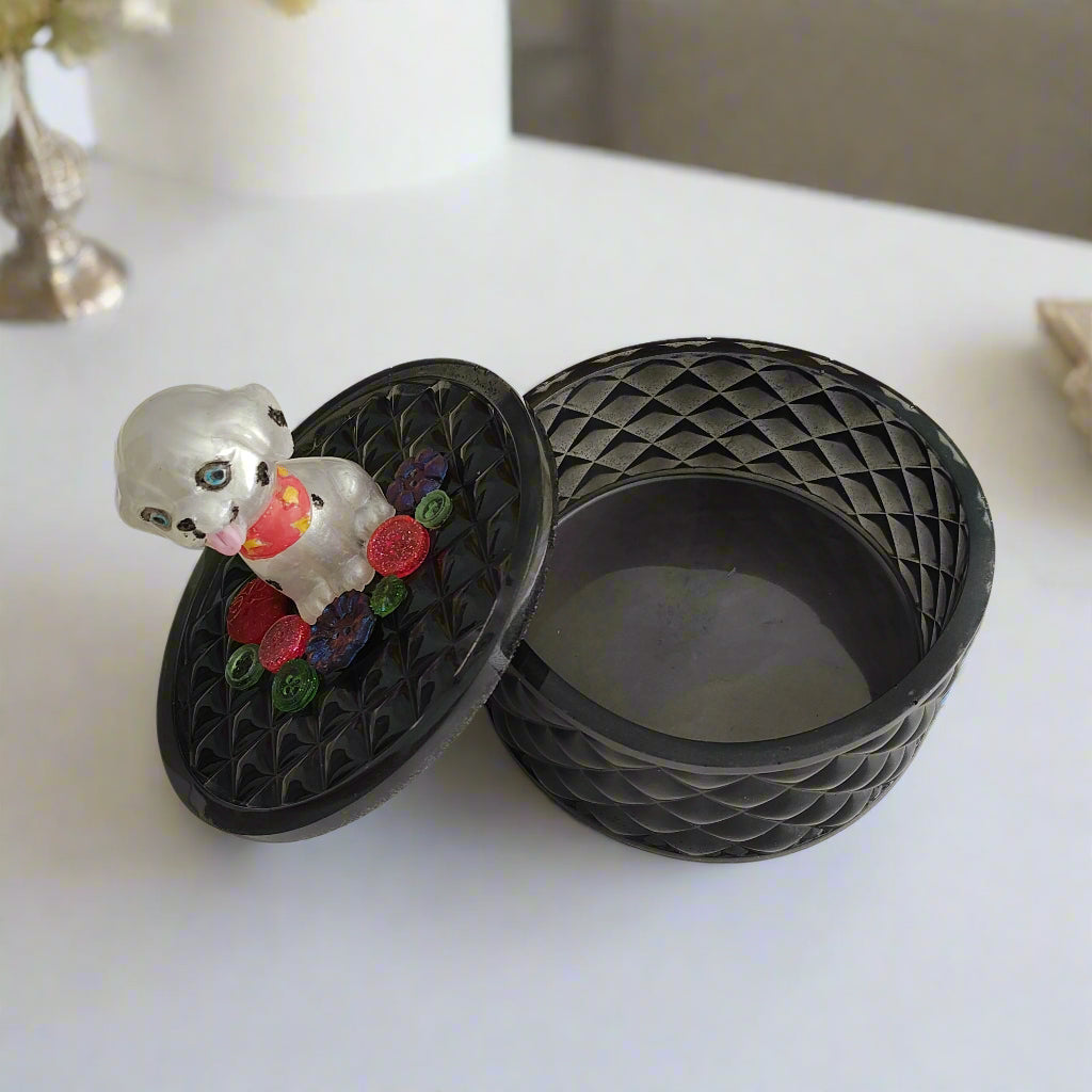 Knickknack - Resin round jewelry/trinket box with dalmatian lid
