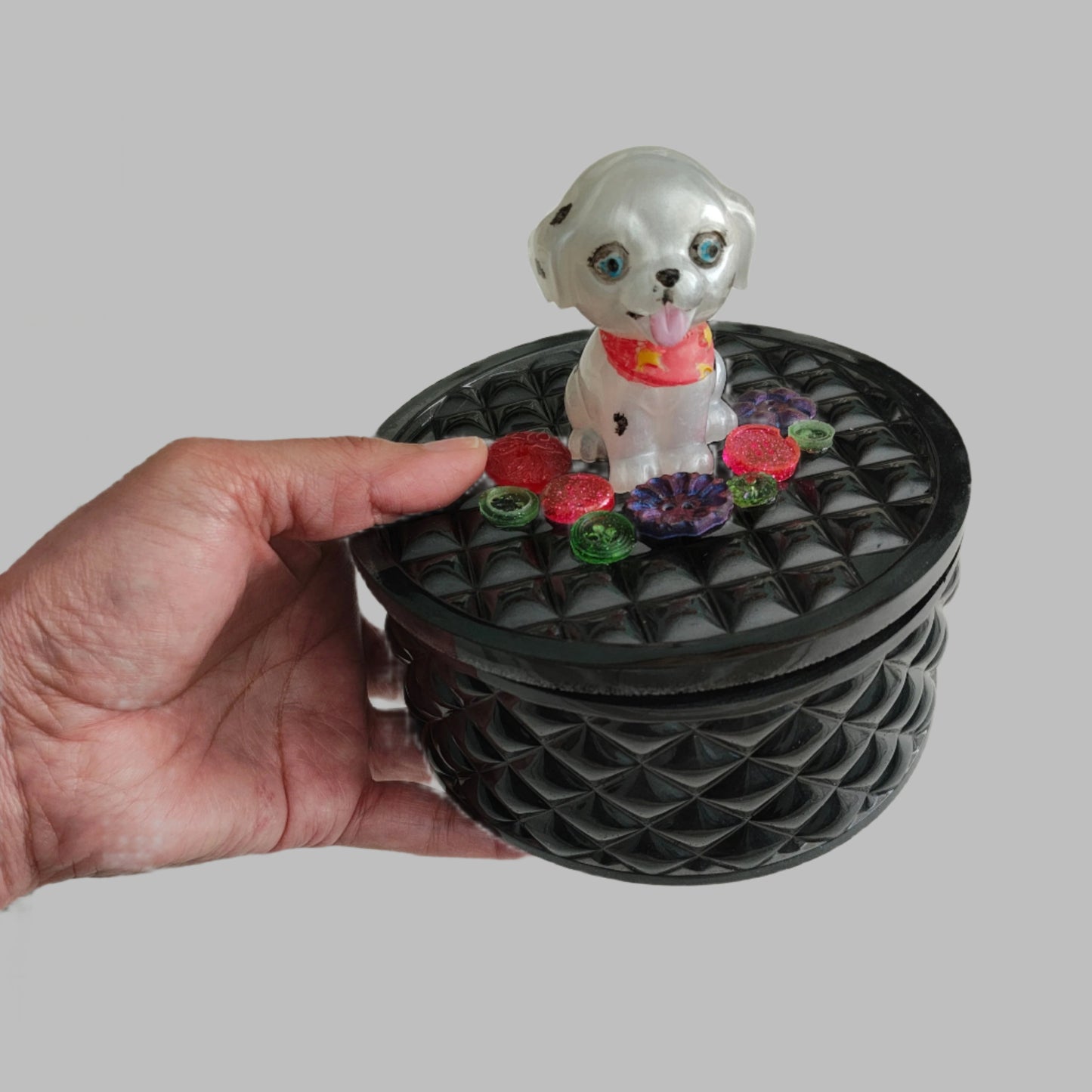 Knickknack - Resin round jewelry/trinket box with dalmatian lid