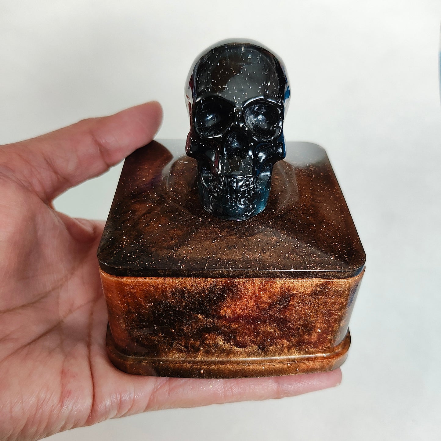 Resin square jewelry/trinket box with skull lid