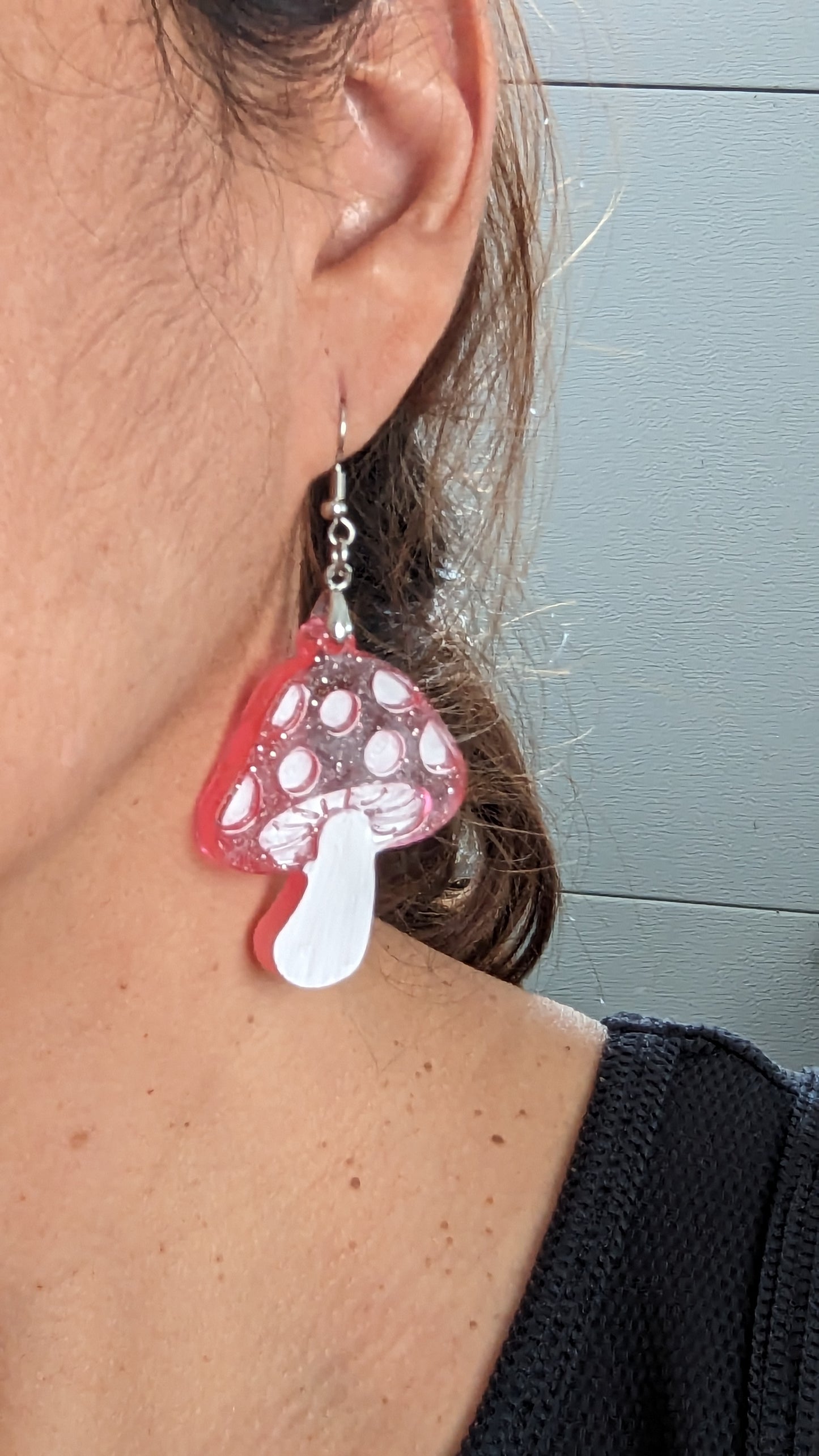 Earrings - Resin red and white mushroom on silver hook